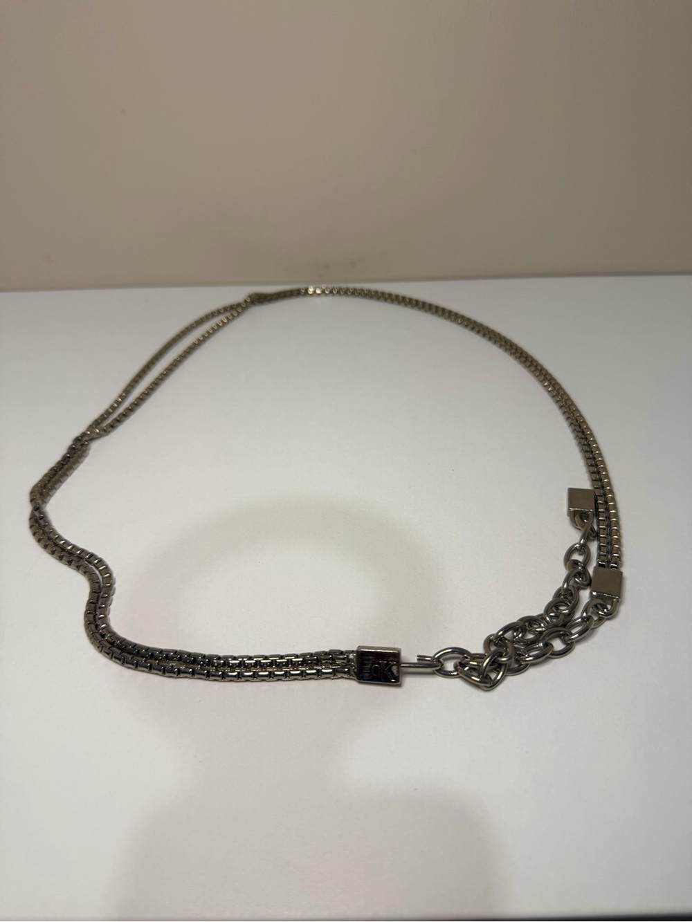 Calvin Klein Silver-Tone Chain Belt with Mixed Links